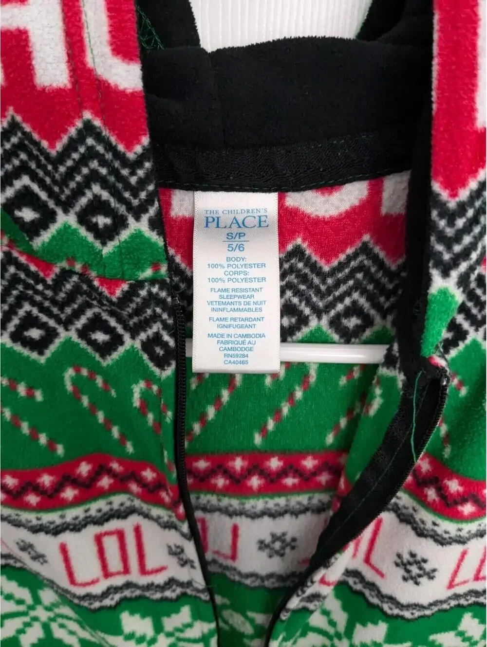 Children's Place Christmas One Piece Pajamas, Size 5/6, Hooded Holiday Romper